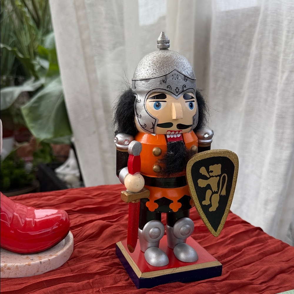 Vintage Silver and Orange Nutcracker Knight Decor